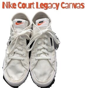 Nike Court Legacy Canvas Sneakers White Black Swoosh Size 9